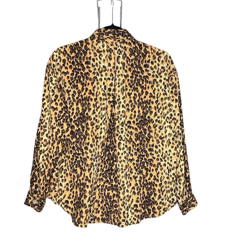 Vintage Lizwear Petite Leopard Print Button Down Shirt Women Medium Rocker Retro - Picture 2 of 8